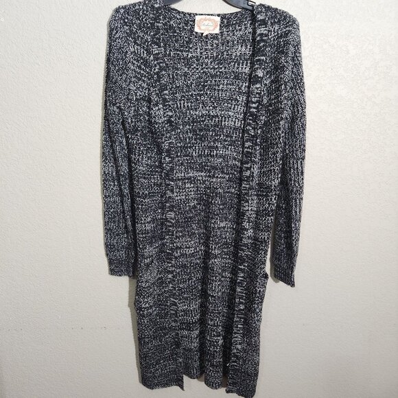 Black & White Knit Open Front Long Cardigan Sweater S By Ambiance - Picture 1 of 9